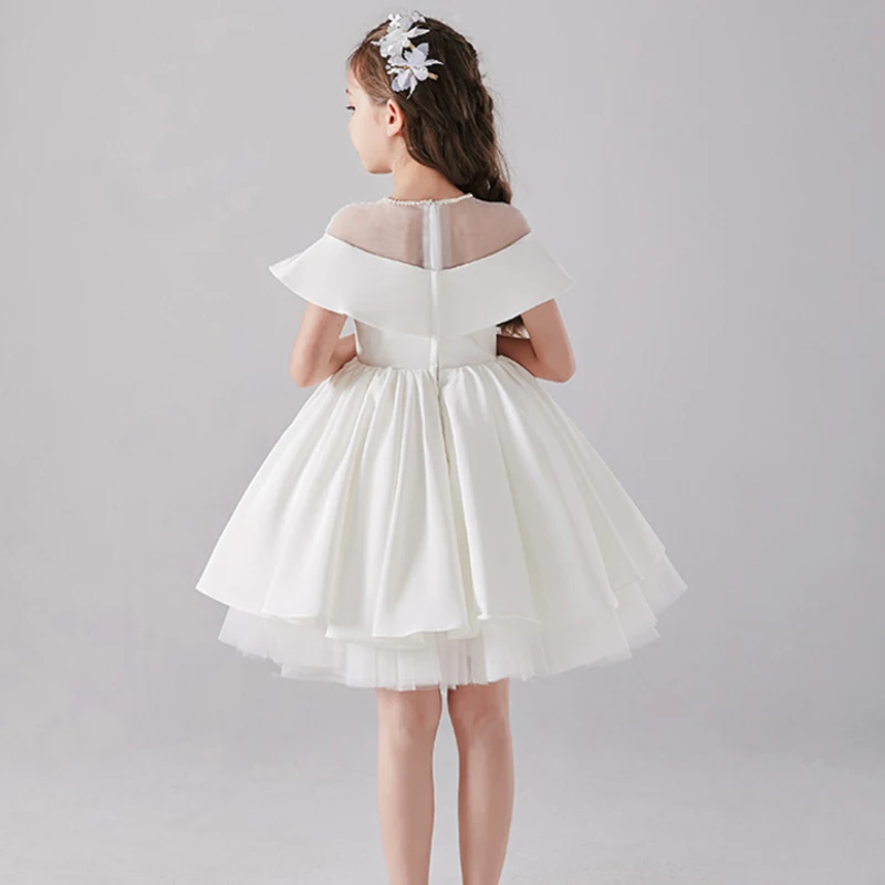 Flower Girls White Dress for Weddings Luxury Short Evening Gowns Children Pageant Elegant Birthday Party Formal Occasion Dresses