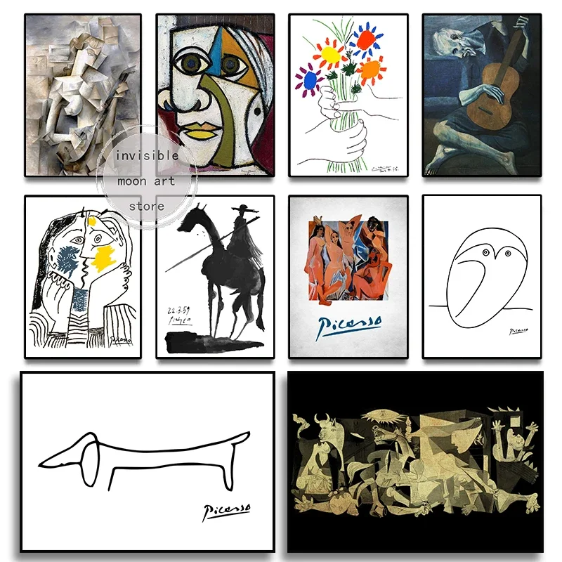 Pintura en lienzo de Pablo Picasso para decoración del hogar, carteles artísticos de la serie de ilustraciones abstractas, ramo de Guernica, perro salchicha, impresiones de pared