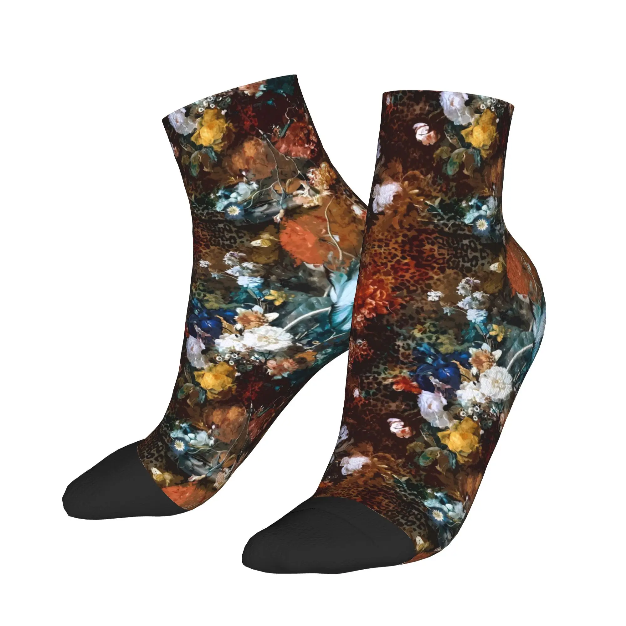 

Floral Leopard Print Bouquet Flowers Socks Spring Ankle Socks Funny Men Soft Breathable Socks Pattern Skateboard Non-Slip Socks