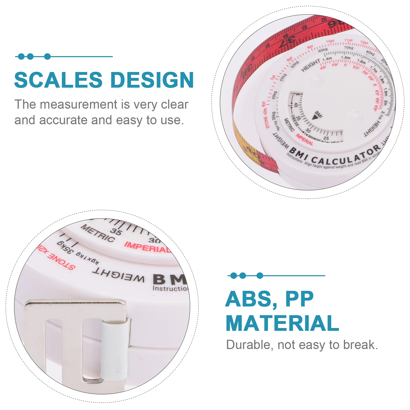 

2pcs Circular BMI Measuring Tape 1 5M Colorful Design Waist Measure Clear Scales Accurate Lightweight ABS PP Material Home