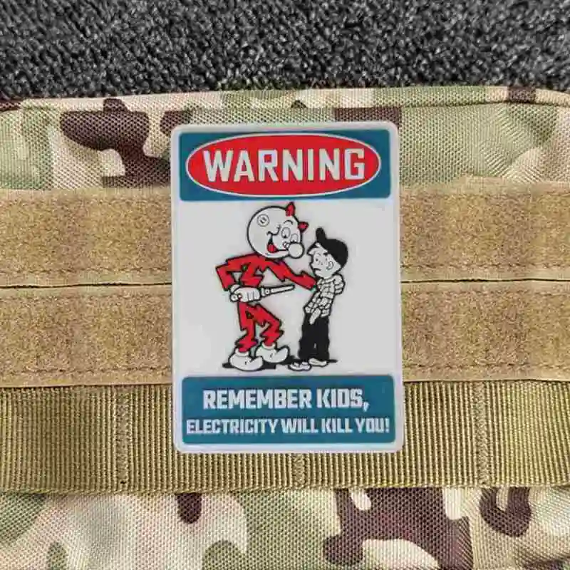 Remember Kids Electricity Will Kill You Morale Badge Patch PVC Tactical Patch for Military Hook&Loop Armband Backpack Sticker