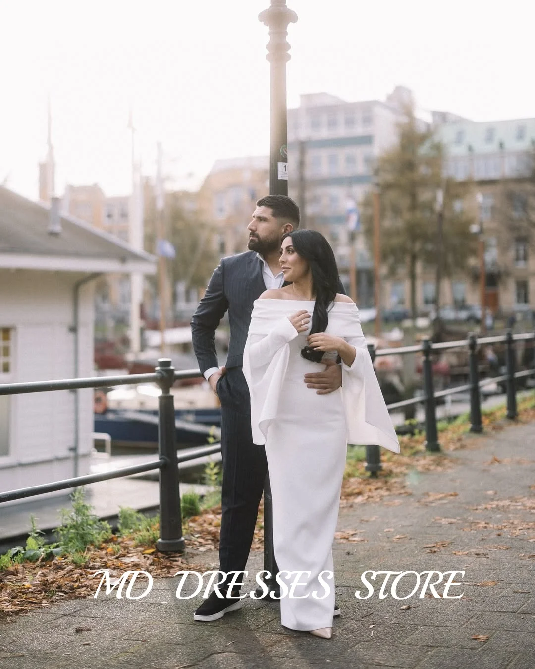 MD Elegan White Mermaid Wedding Dress Long Sleeves Evening Dress Off Shoulder Bride Gownvestidos de novia Customized 2025 Saudi
