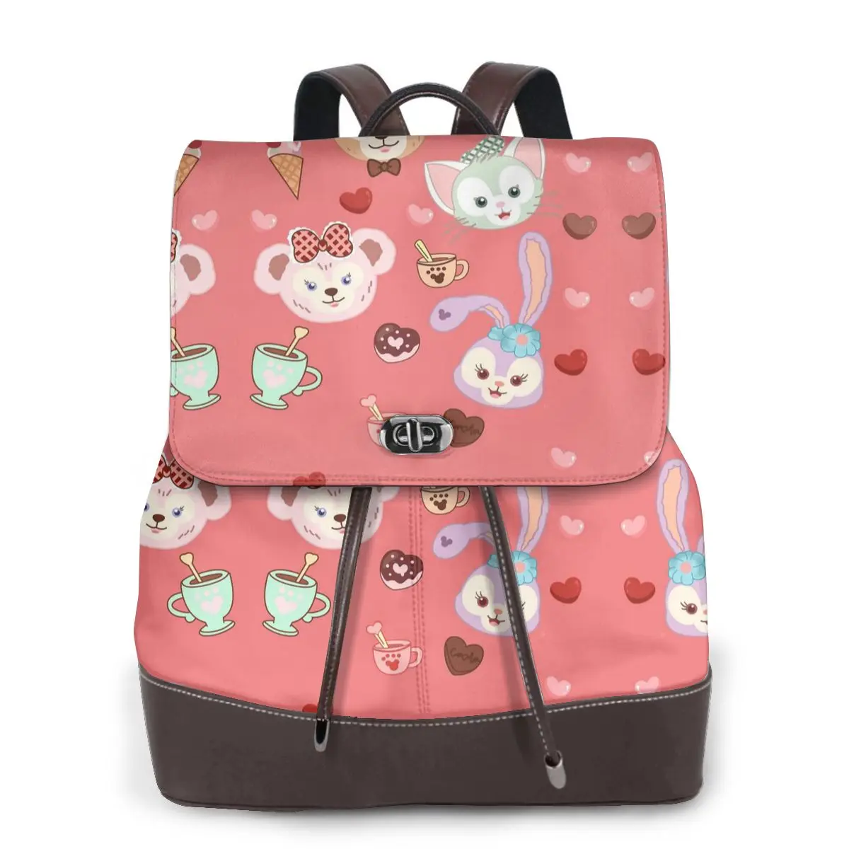 

New Women's Multifunction Disney Duffy Bear Backpack Casual Leather School Bag For Girls Fashion Travel Shoulder Bag