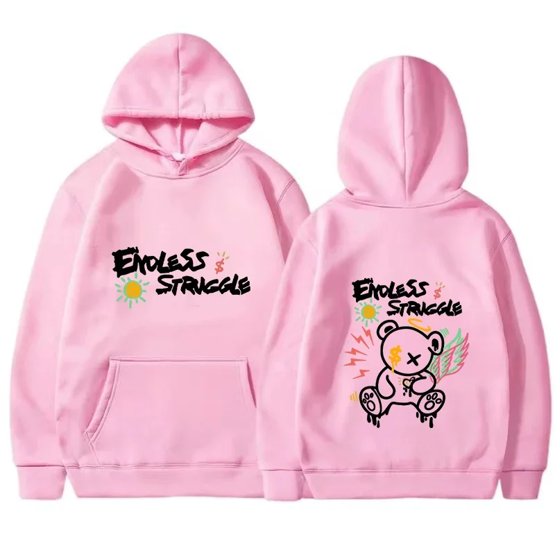 New Streetwear Women's Sweatshirts Endless Struggle Graffiti Bear Printed Hoodies Women Men Fashion Loose Casual Pullover Hoody