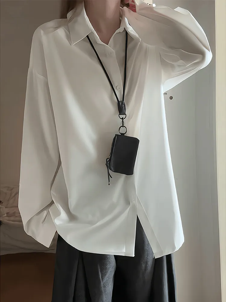 British Style Youthful Casual White Long Sleeve Shirt Drapey Inner Wear Sexy Abstinence Fashion Lightweight Luxury Men's Top