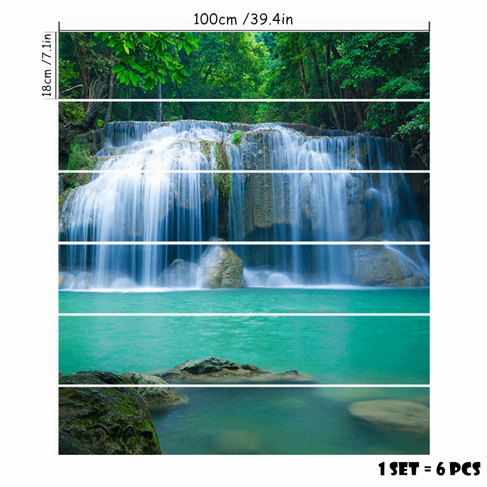 Stair Riser Decals 6Pcs 100×18cm Natural Tropical Forest Waterfall Scenery Peel & Stick Vinyl Wall Stickers Home Staircase Decor