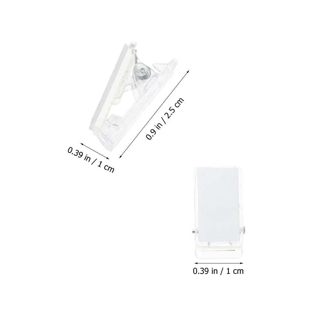 20Pcs Clear Plastic Self Adhesive Spring Clip for Id Badge Name Card Holder Wall Mounting Smooth Surface Hanging Organizer