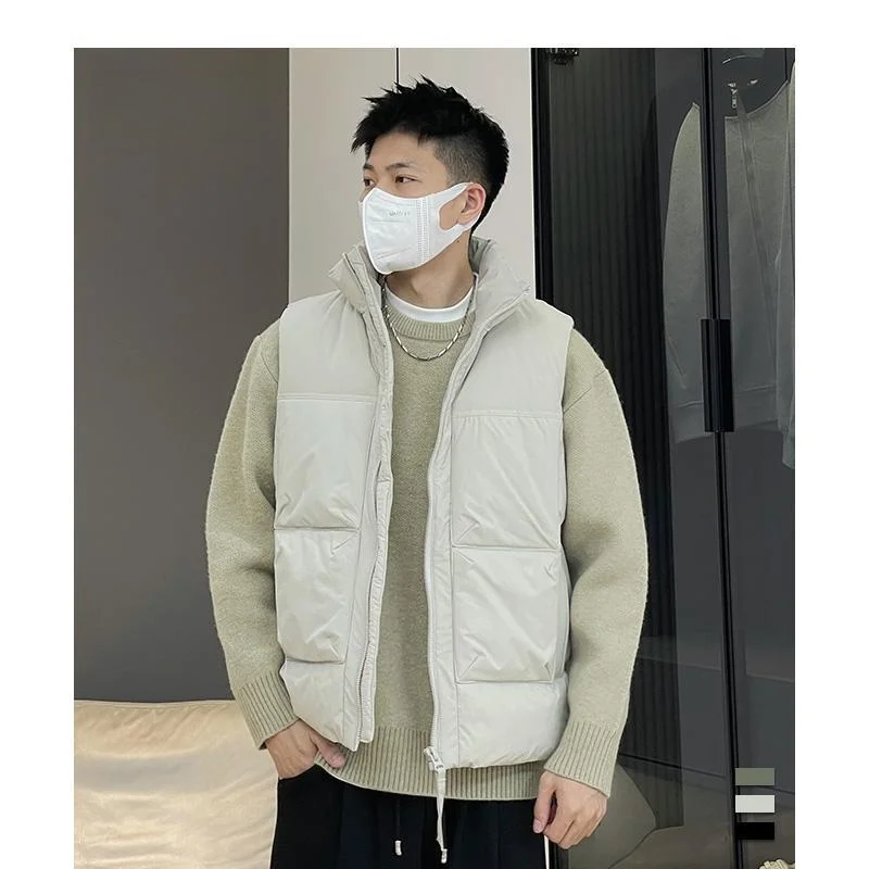 

Men's down Vest Lightweight Warm White Du down Faion Urban Sle Zipper Closure Polyester Fabric Pure Color Daily Wear
