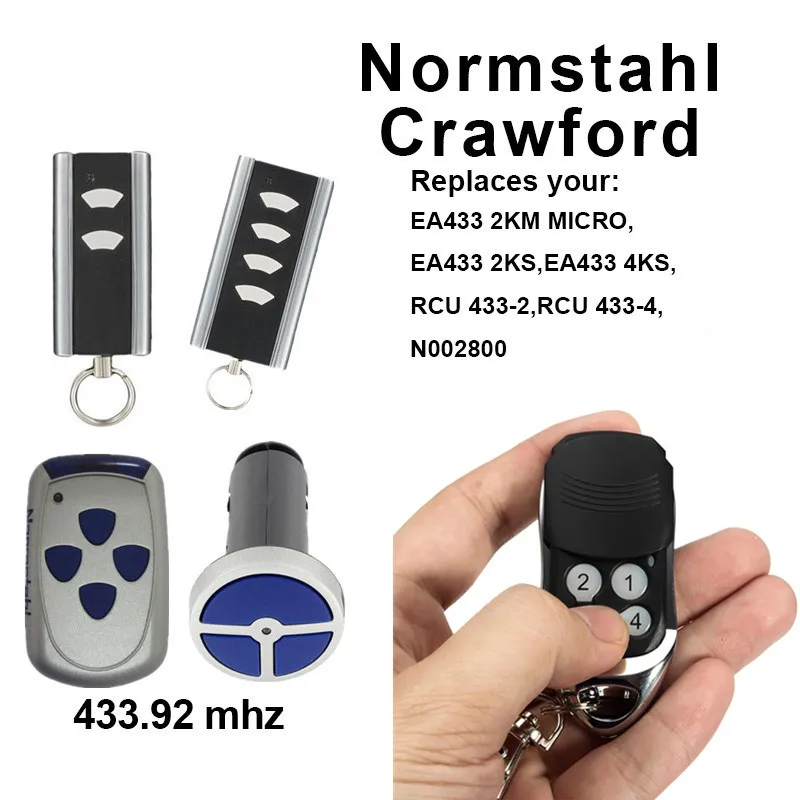 

Normstahl EA433 2KS 4KS Garage Door Remote Control 433.92mhz Rolling Code Crawford RCU433-2 RCU433-4 N002800 T433-4 2KM Micro