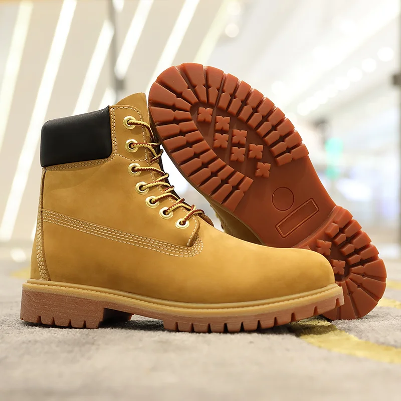 Leather Boots Sneakers Walking Men\'s and Women\'s Breathable High Top Cowhide Boots Lovers Outdoor Waterproof Anti-collision Cow