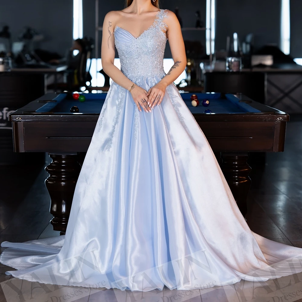

Women's Mermaid Evening Dresses Floor-length One-shoulder Sleeveless Prom Dresses Fashion Sequined Pleat Draped Customized Gowns