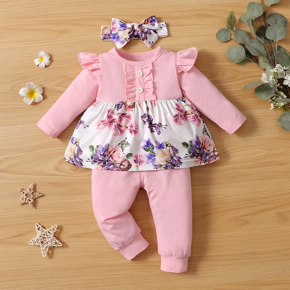 

3-24M Fall Newborn Girl Clothing Baby Girl Clothes Set Infant Yellow Print Floral Bow Top + Pants Toddler Baby Girl Outfit