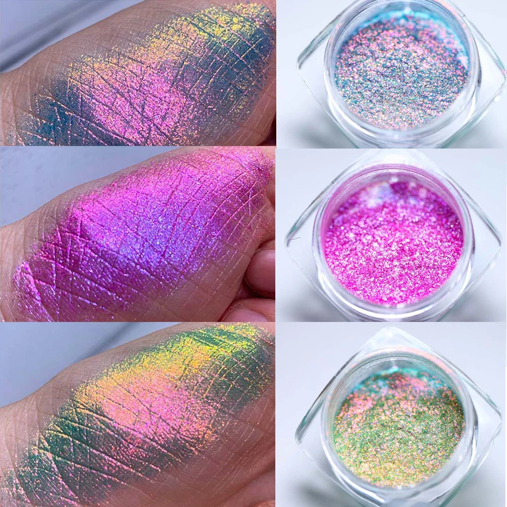 1 Box Multichrome Chameleon Powder Nail Glitter Aurora Neon Rainbow Pigment Chrome Powder Iridescent Eyeshadow Nail Rubing Dust