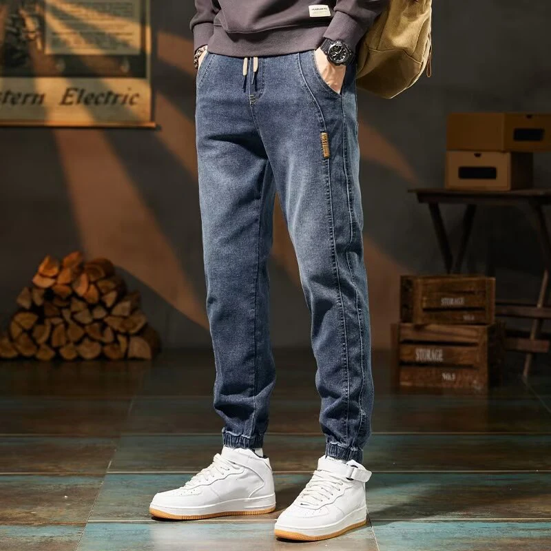 High Quality Brand Men\'s Baggy Harem Denim Pants Vintage Streetwear Casual Trousers Comfortable Elastic Waist Design Jeans Male