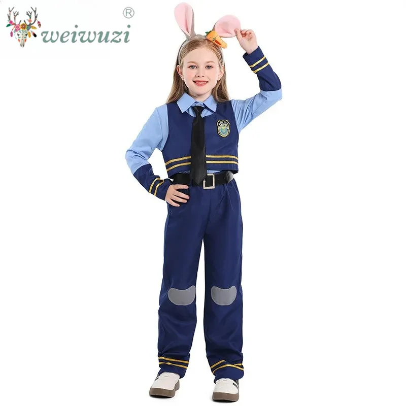 Judy Hopps Rabbit Police Officer Kids Boys Girls Cosplay Uniform Children's Day Stage Performance Halloween Cartoon Outfits view 4