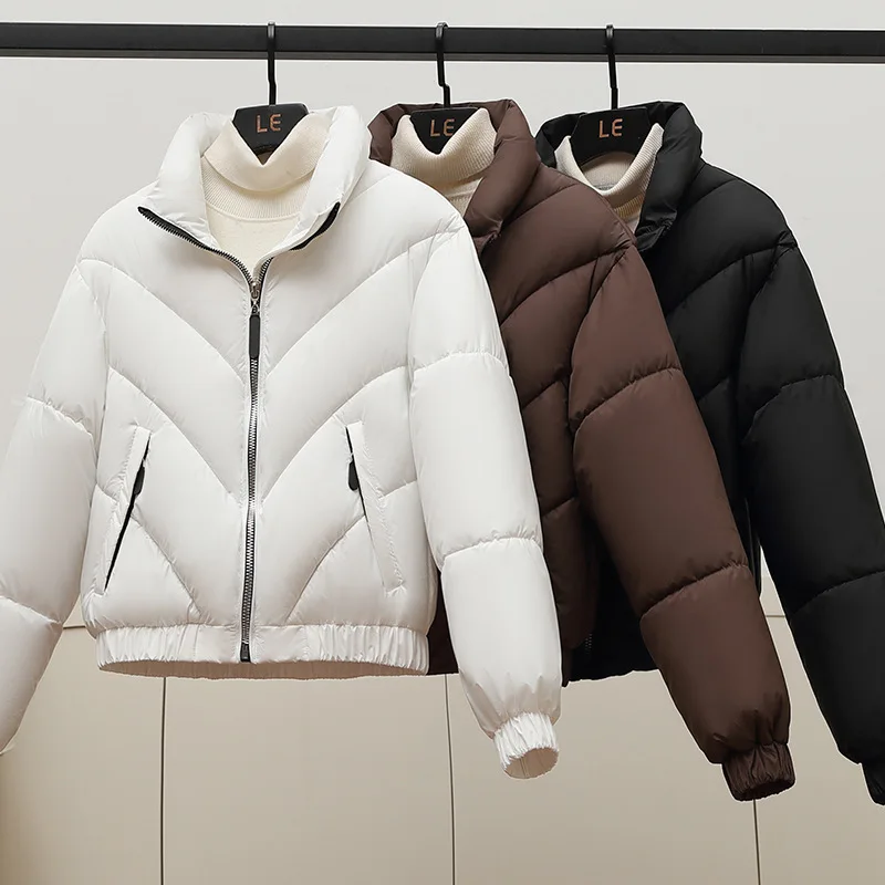 Trend Winter High-Waisted Cotton Jacket for Women Loose Short Coat Stand Collar Padded Jacket Outerwear Quilted Parkas Zipper