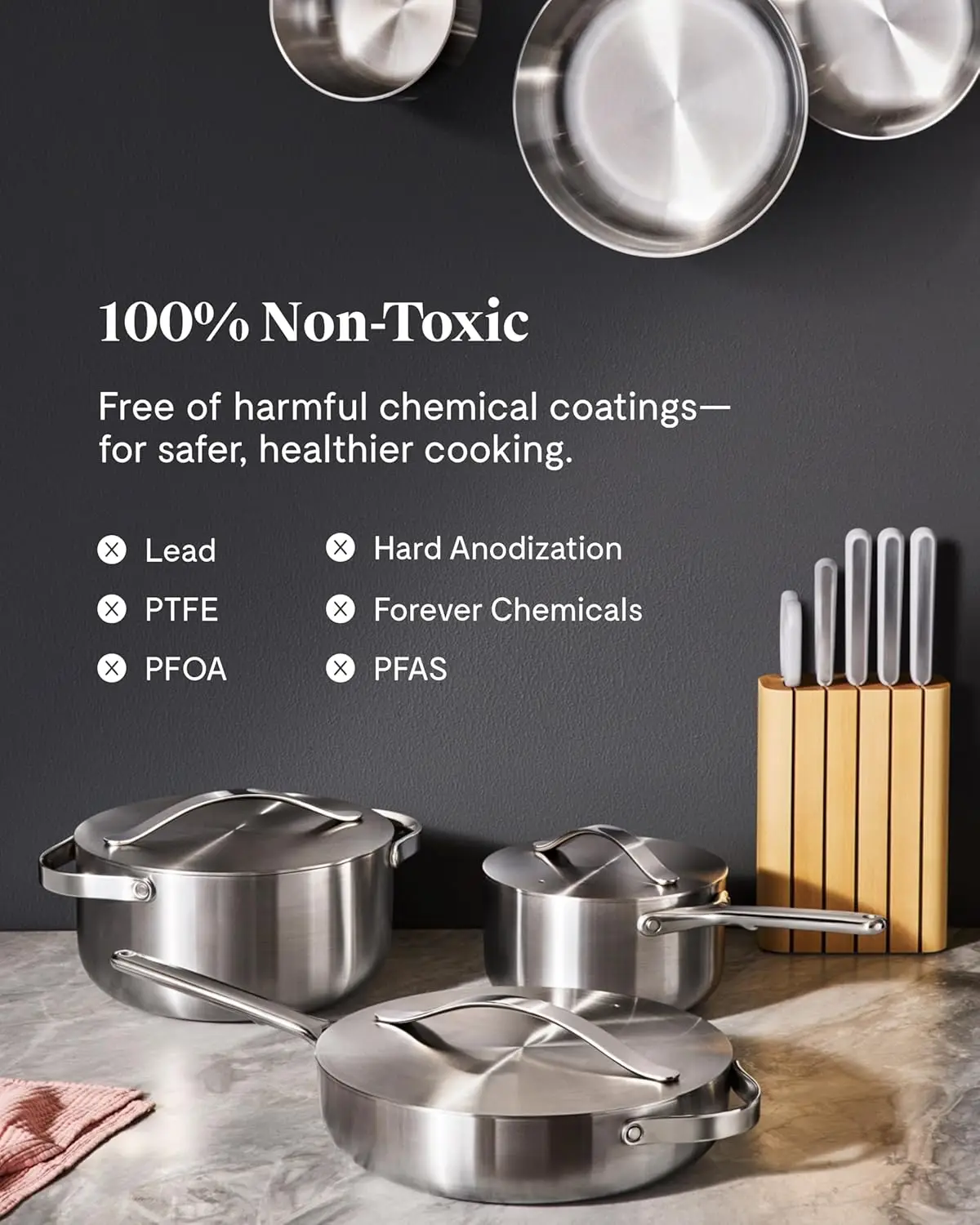 สแตนเลส Mini Duo - กระทะสแตนเลส 5 ชั้น (8 นิ้วและกระทะซอส (1.75 คิวที- เตาอบและเตาตั้งพื้นปลอดภัย - ปลอดสารพิษ PTFE และ PFOA