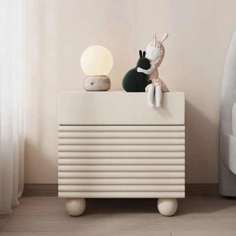 Italian Style Cream-Style Nightstand, Bedside Cabinet, Modern Minimalist Small Bedroom Storage Cabinet