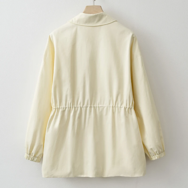 Veste jaune crème pour femmes, manches longues, taille élastique réglable, manteau décontracté, nouvelle dame, vêtements d'extérieur de banlieue, automne hiver 2025