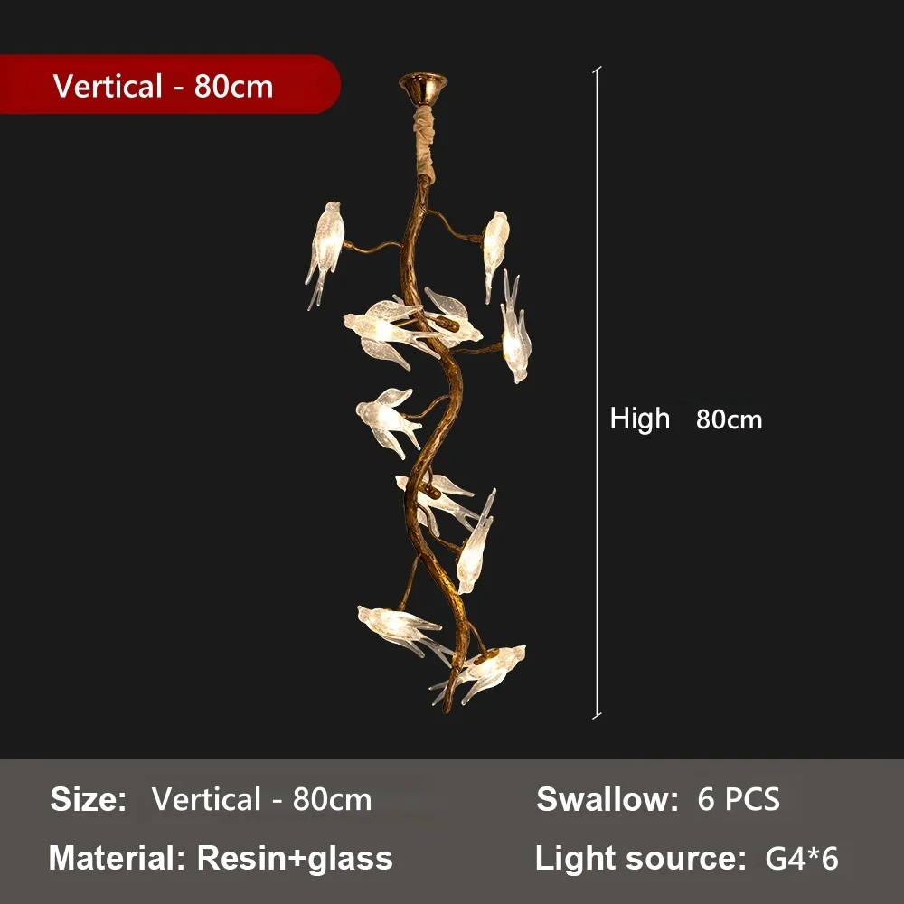 Glazen Vogel Kroonluchter Vintage Designer Tak hangende verlichtingsarmaturen Woonkamer Luxe Loft Eettafel art deco kroonluchter