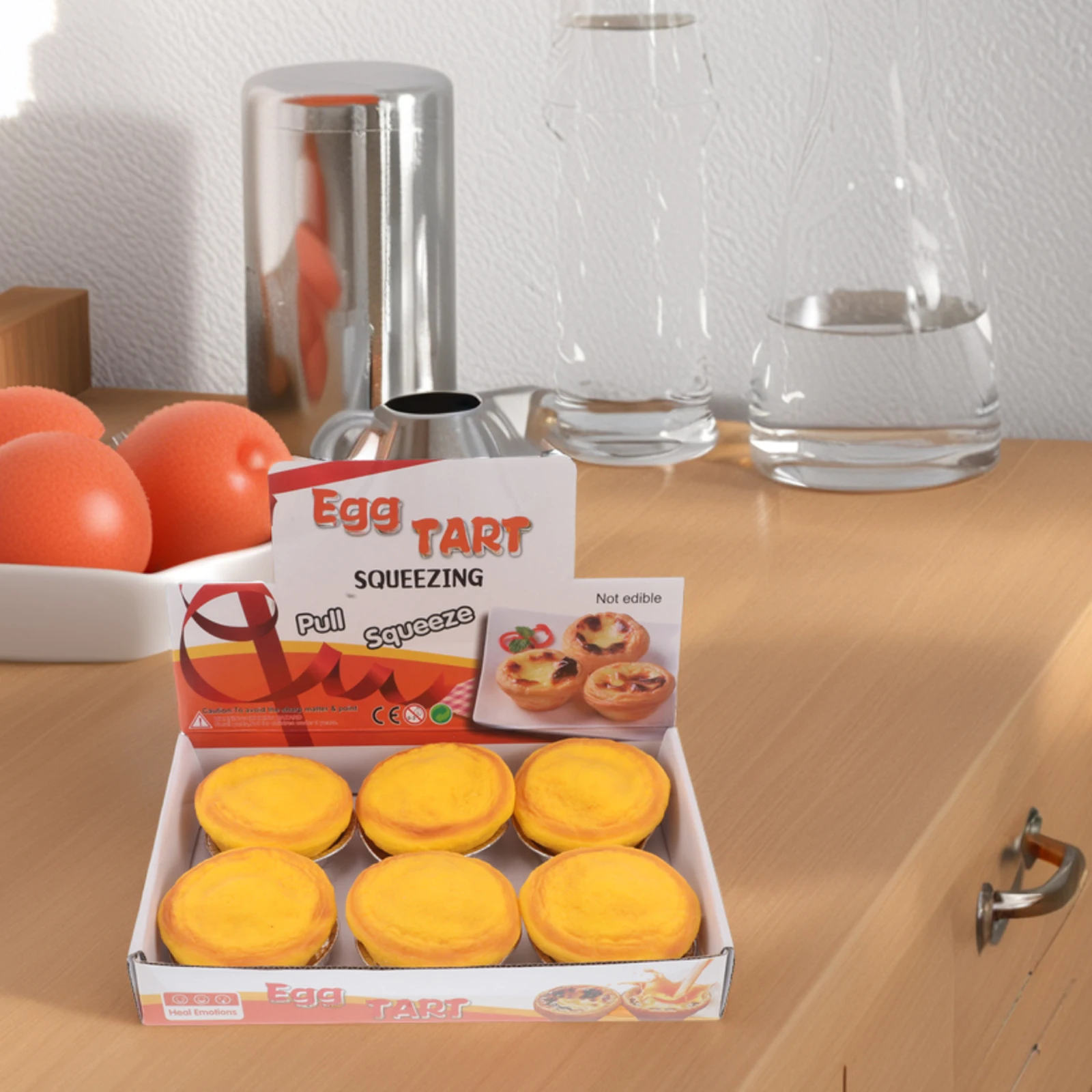 

6 PCS Egg Tarts for Kids Fake Desserts Food Display Props Birthday Party Favors Plastic Tpr Fidgets Classroom