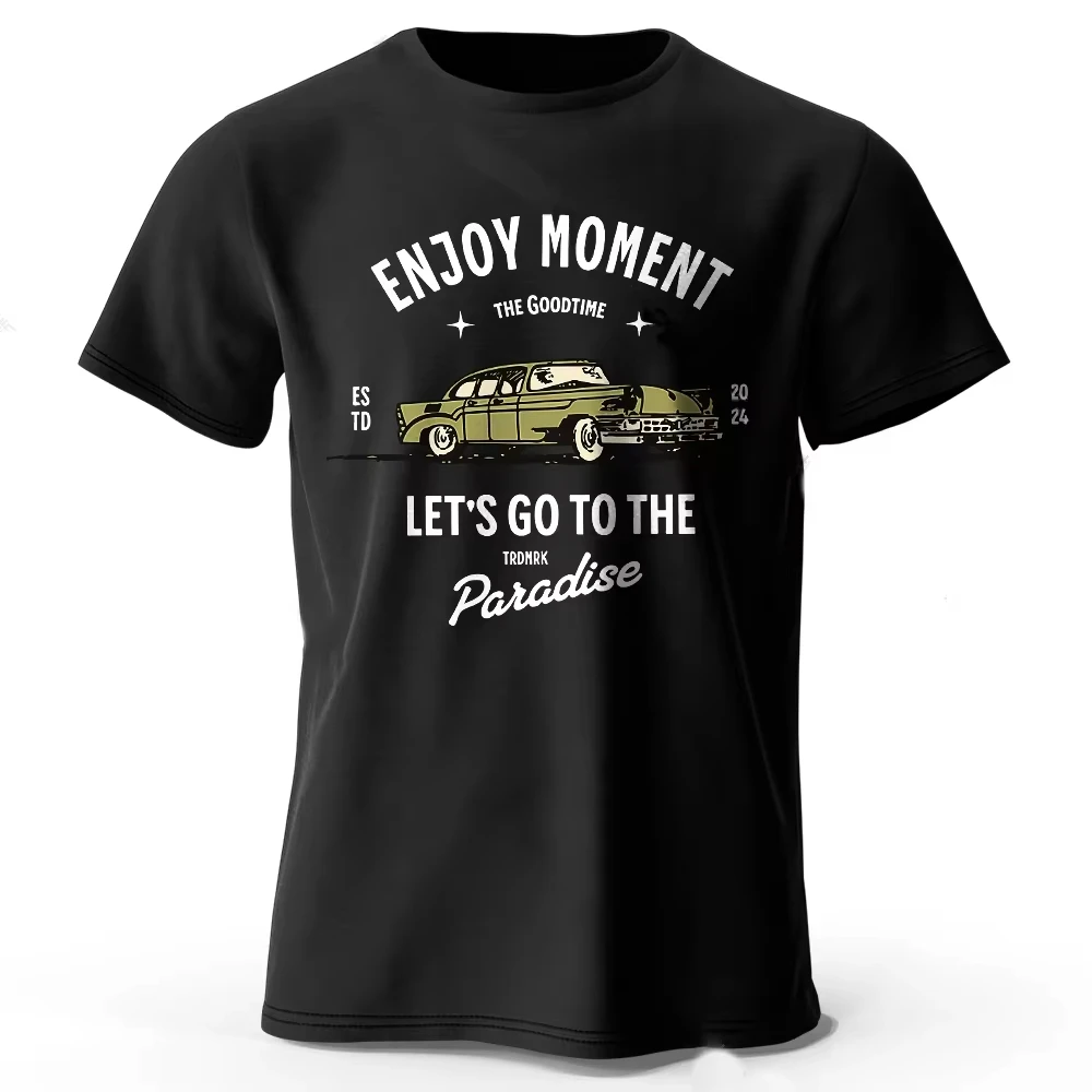 

2025 New Style Men's Enjoy Moment Printed T-Shirt Cotton Oversized Minimalist Graphic Tee for Women Summer Motorcycle Tops