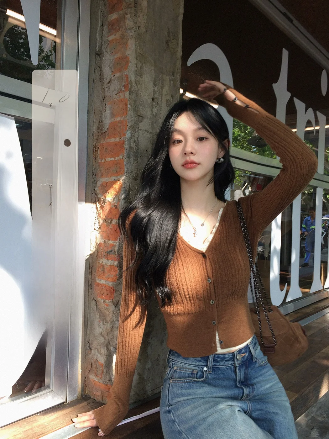 

Винтажный шерстяной вязаный кардиган Ibell Zhang с длинными рукавами, женский, приталенный, со встроенными чашечками, с кружевной отделкой, повседневная верхняя одежда