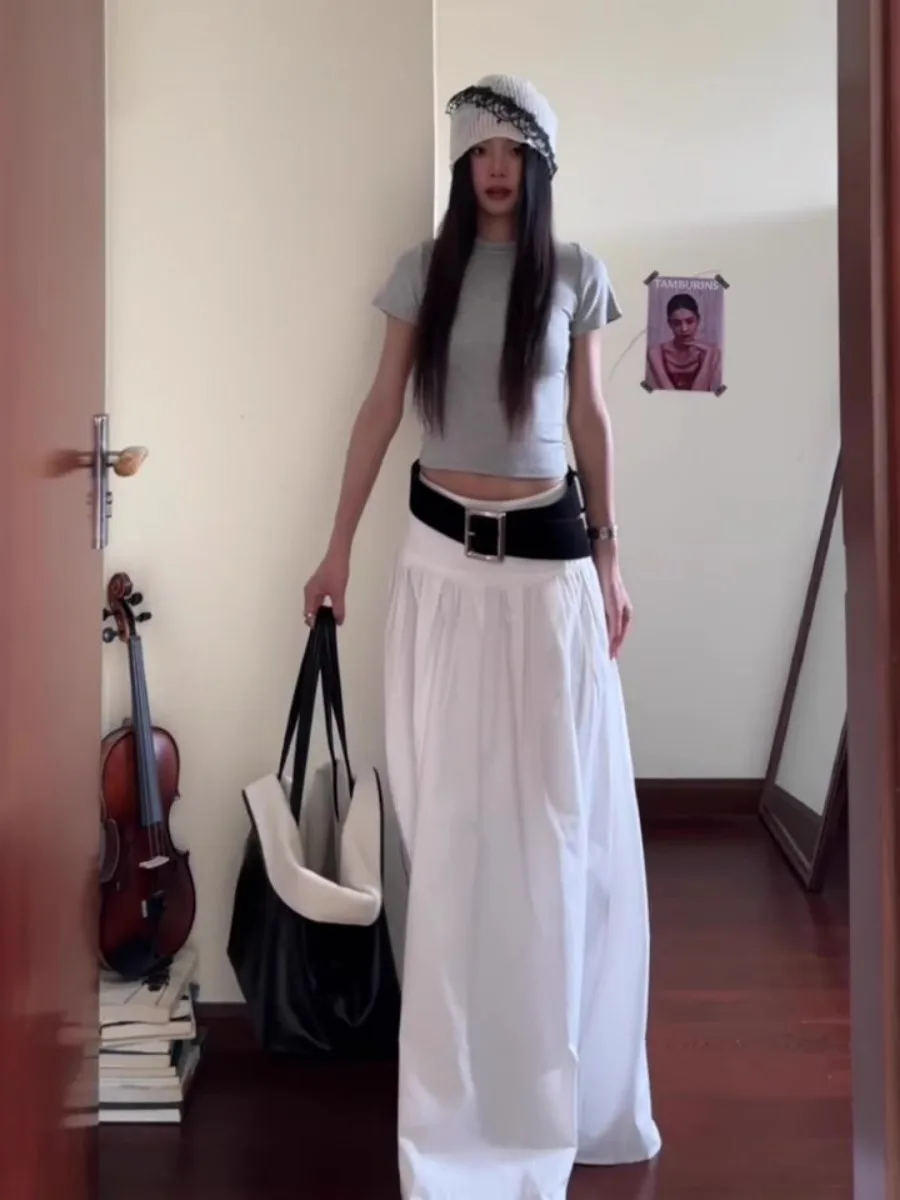 High Waist White Half Skirt Women's Summer Small Size Beautiful A-Line Long Skirt plus Size White Moonlight Skirt