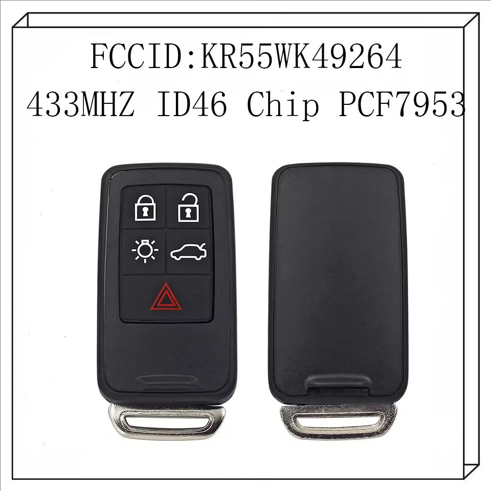 

Ecusells 5-кнопочный дистанционный ключ Smart Car Key Fob 434 МГц ID46 Чип для Volvo XC60 S60 S60L V40 V60 S80 XC70 KYDZ Uncut Blade