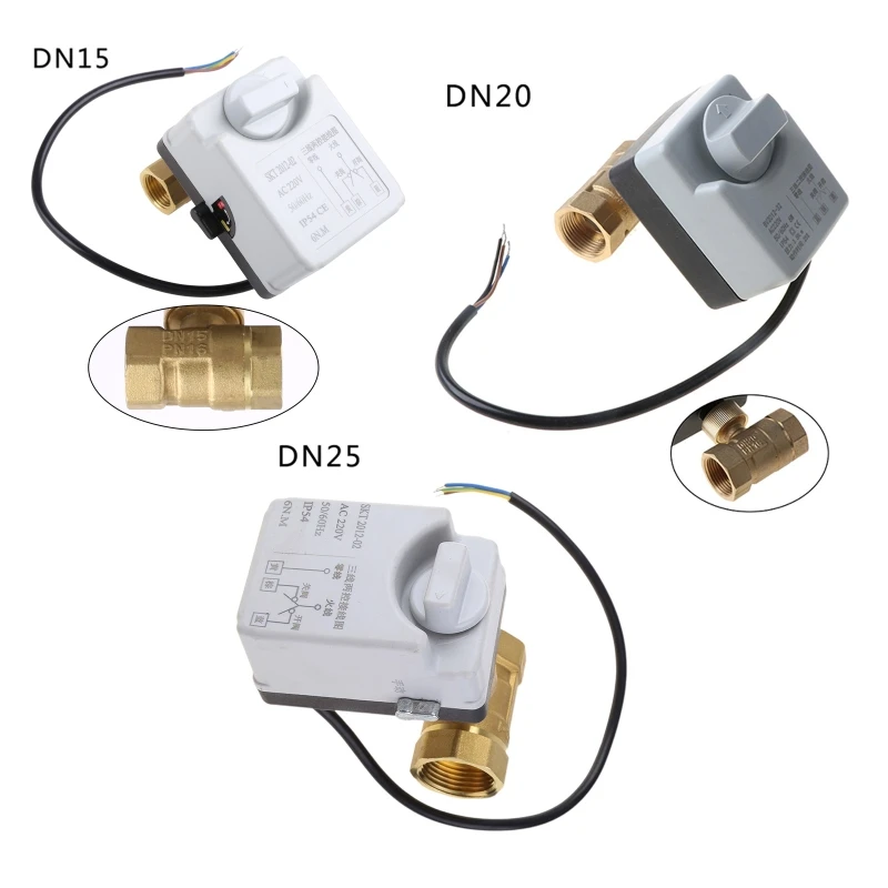 AC220V DN15 DN20 DN25 2 Way 3 Wires Brass Motorized Ball Valve Electric Actuato With Manual Switch