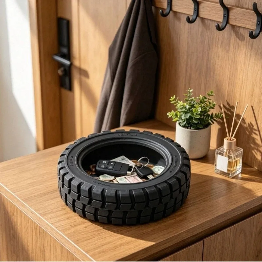 

Personality 3D-Printed Mini Tire Storage Tray Creative Multi-Function Tire-Shaped Storage Box Ornaments Desktop Organizer Garage