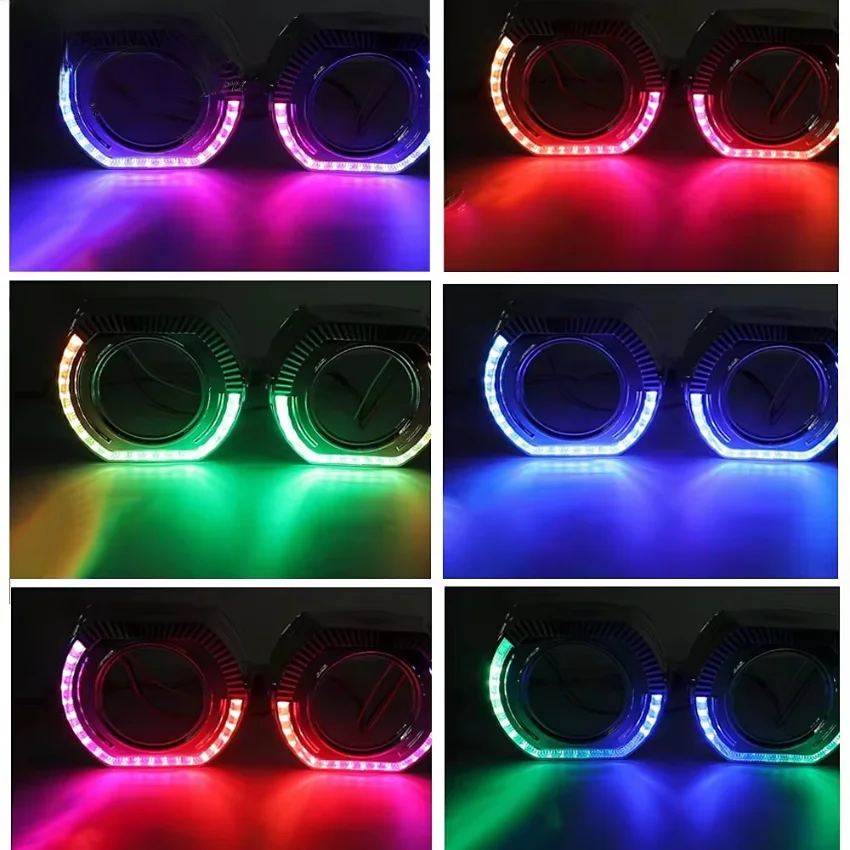 2.5 / 3.0 Inch Revolving Dynamic LED Multicolor Angel Eyes Shrouds For Headlight Projector DRL APP Control Halo Covers