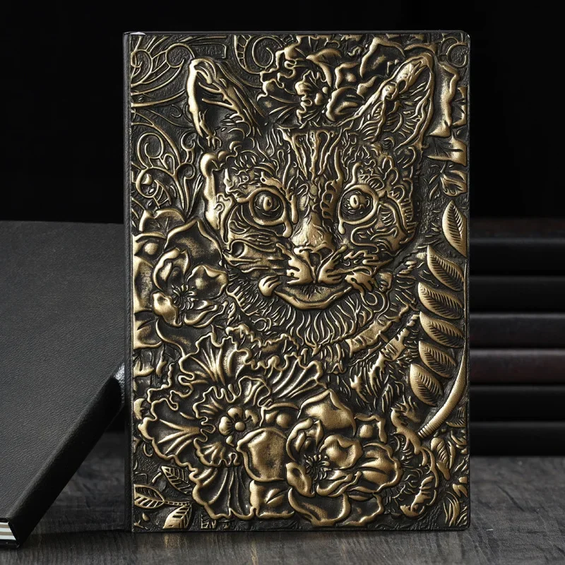 A5 Cat Star Hardcover Retro Notepad Student Learning Record Imitation Leather Notebook Business Office Stationery