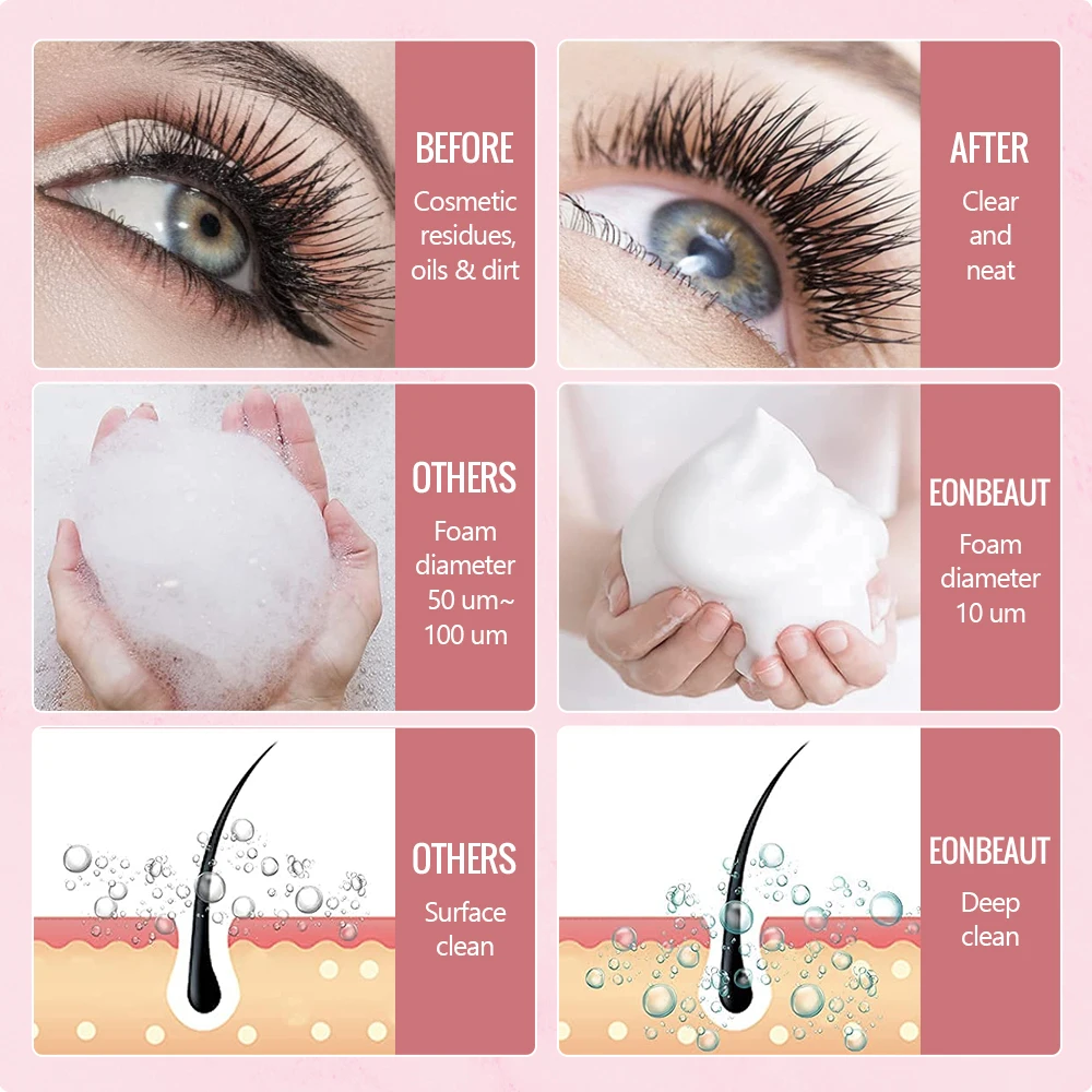 Wimpernshampoo Mousse 60 ml Wimpernverlängerung Falsche Wimpern Kleber Reinigungsschaumpumpe Keine Stimulation Make-up-Werkzeug Zubehör Sauber