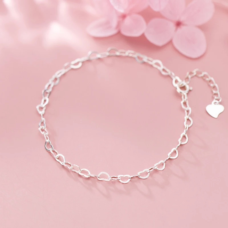 Modian Authentic 925 Sterling Silver Simple Hearts Bracelet for Women Gift Fashion Adjustable Link Chain Bracelet Fine Jewelry
