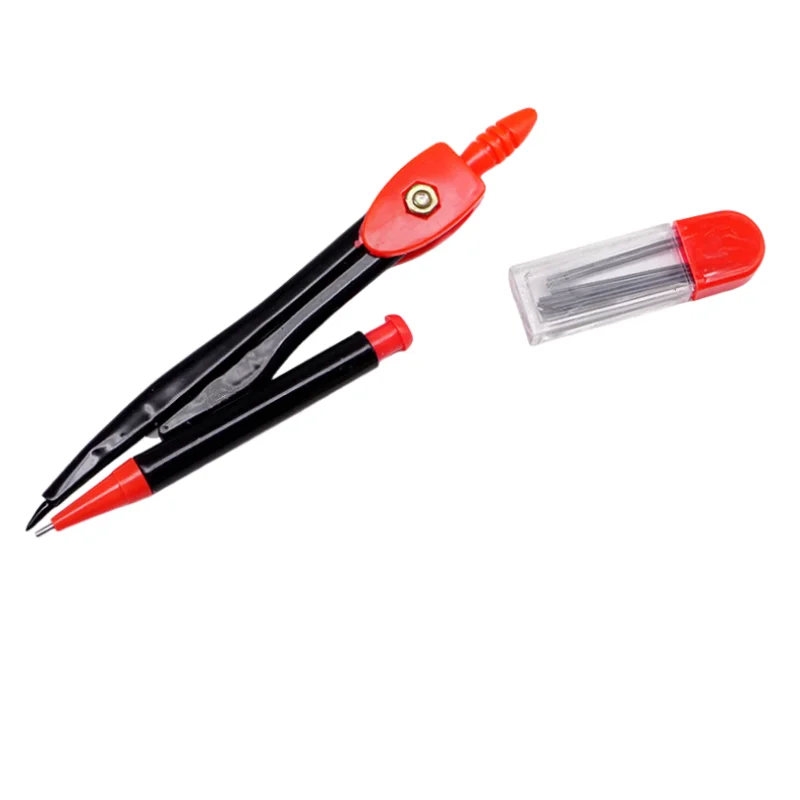 Red Compasses set with automatic lead core metal quality student drawing instrument