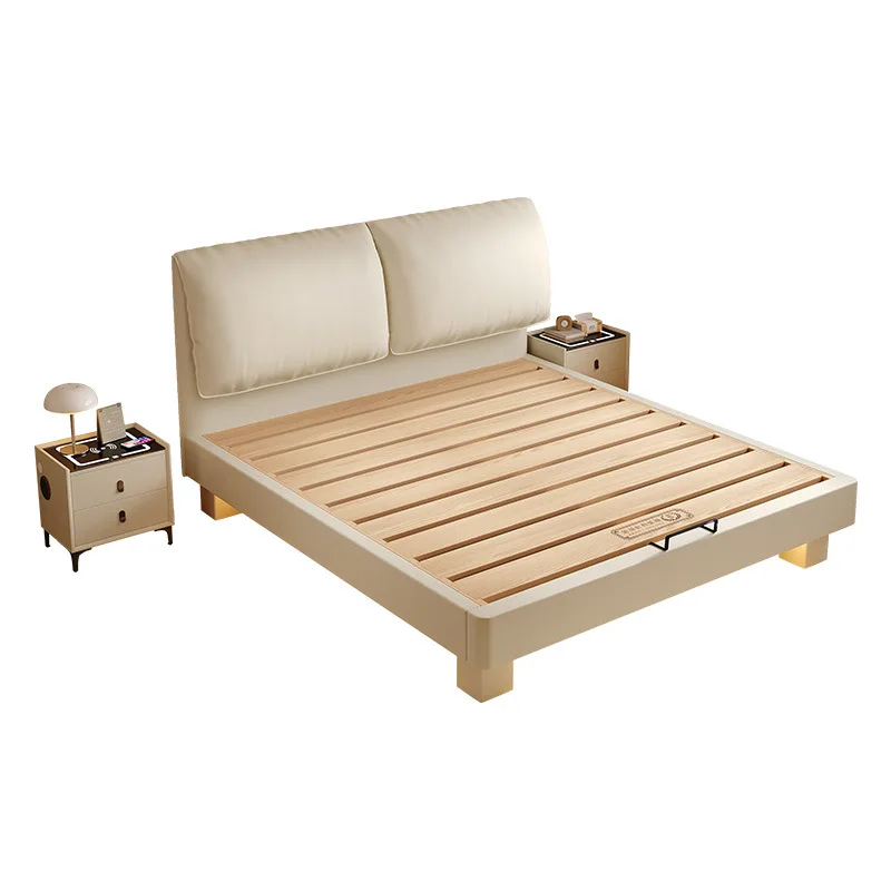 

Elephant, ears, leather bed, modern, simple, light luxury, thin bedside, dovetail, flush edge, double