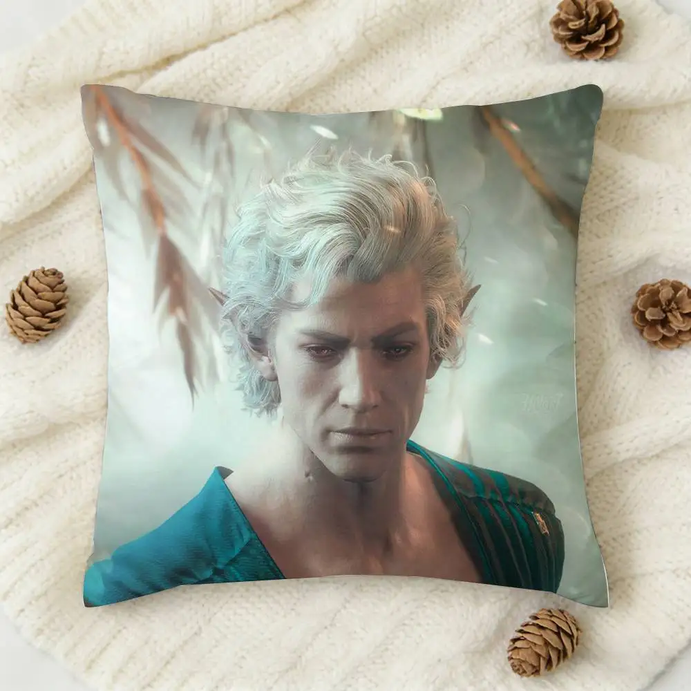 B-Baldurs A-Astarion Gate Double-sided Printed Square Decorative Cushion Cover for Sofa Living Room Home Decor