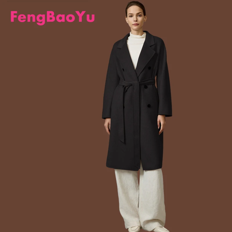 

Пальто женское Fengbaoyu класса люкс, двустороннее, из 70% шерсти и 30% кашемира, на двух пуговицах, элегантное, изысканное, классическое, для делового повседневного стиля