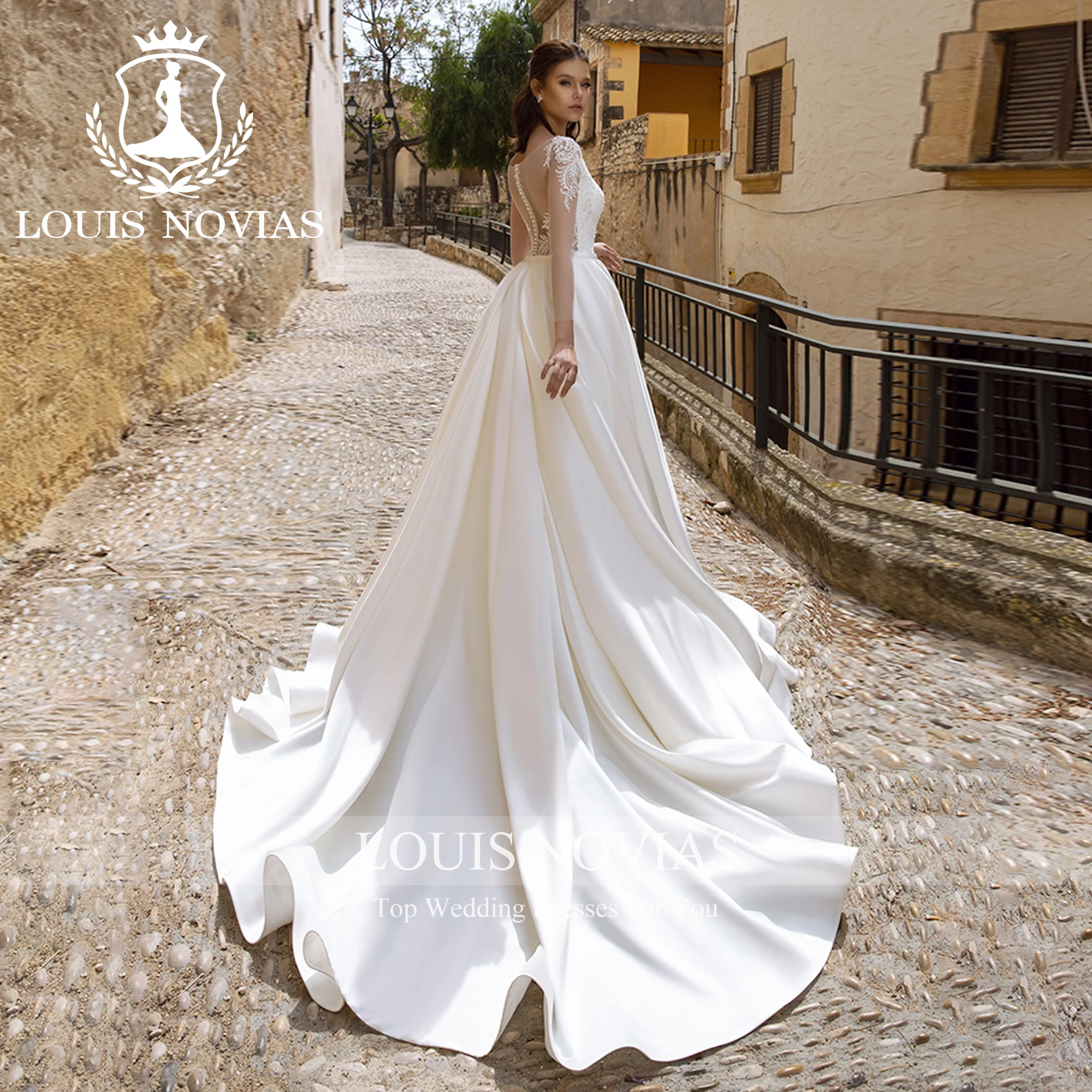 LOUIS NOVIAS Long Sleeve Mermaid Wedding Dress 2023 2 IN 1 Embroidery Backless Detachable Train Wedding Gown Vestidos De Novia