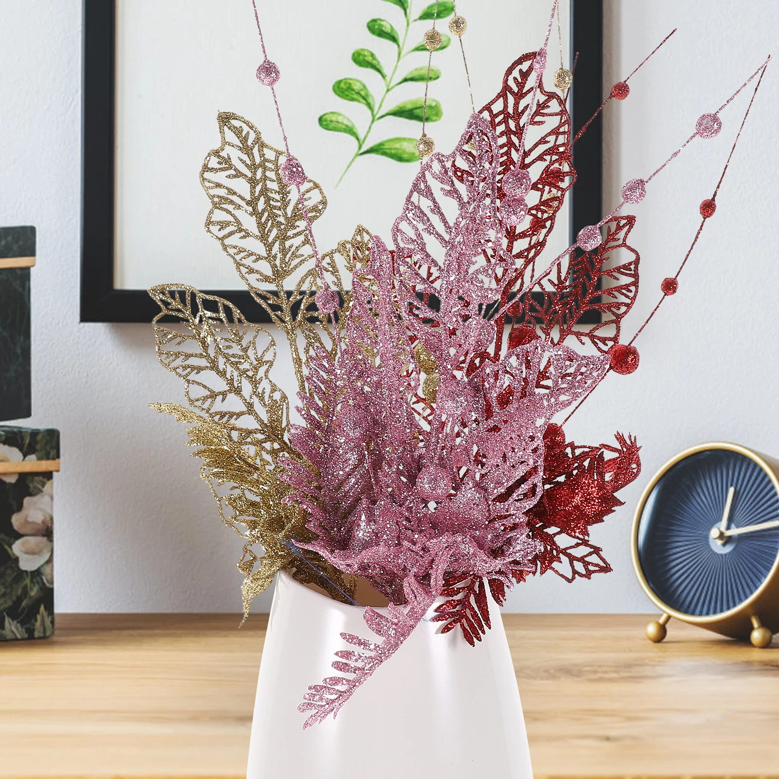 

3pcs Christmas DecorGold Branches Small Plant Faux Household Decor Office Accessories Artificial Plants
