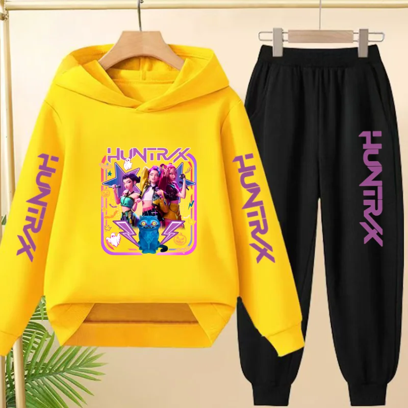 Golden Coreano Wave Girl Group Cartoon Bambini Popolare Felpa con cappuccio Felpe + Pantaloni Ragazzi Ragazze Sport Top 3-12 anni Bella ragazza Casual Set