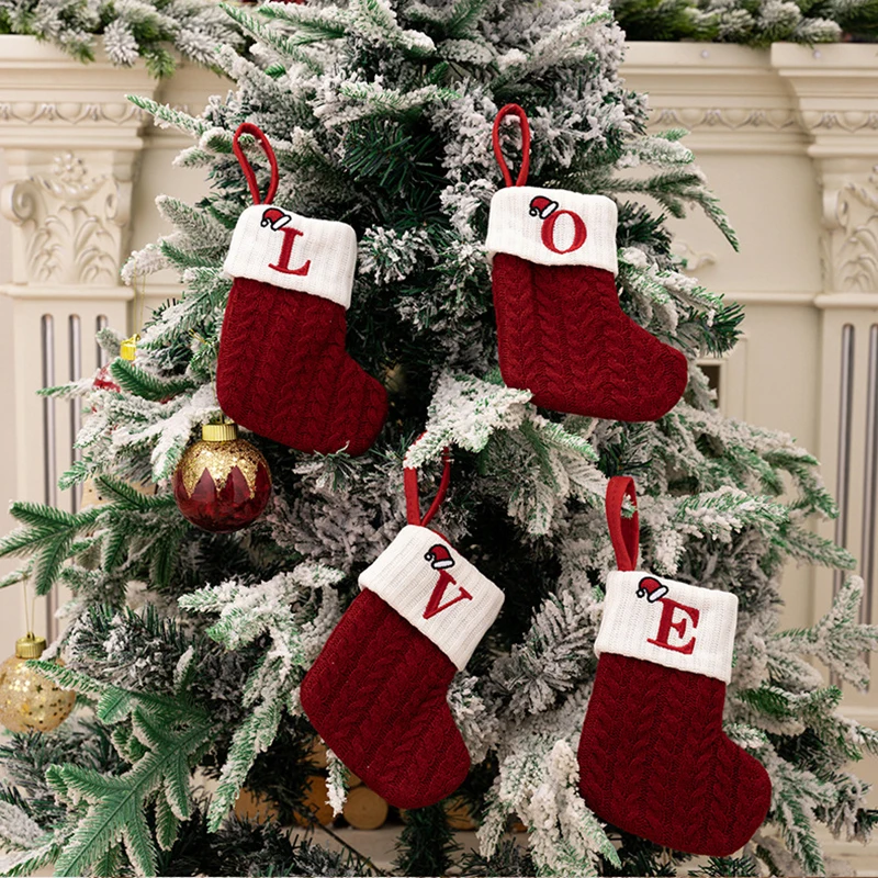 Christmas Letter Knitted Socks Christmas Tree Ornaments Home Christmas Decorations Christmas Tree Pendants 2025 Christmas Gifts