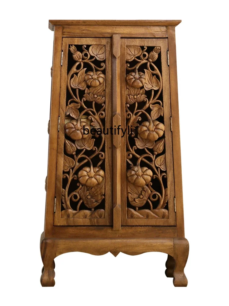 

xzzCXH Carved Entrance Cabinet Thai Living Room and Hotel Club Corridor Hollow Locker Storage Cabinet