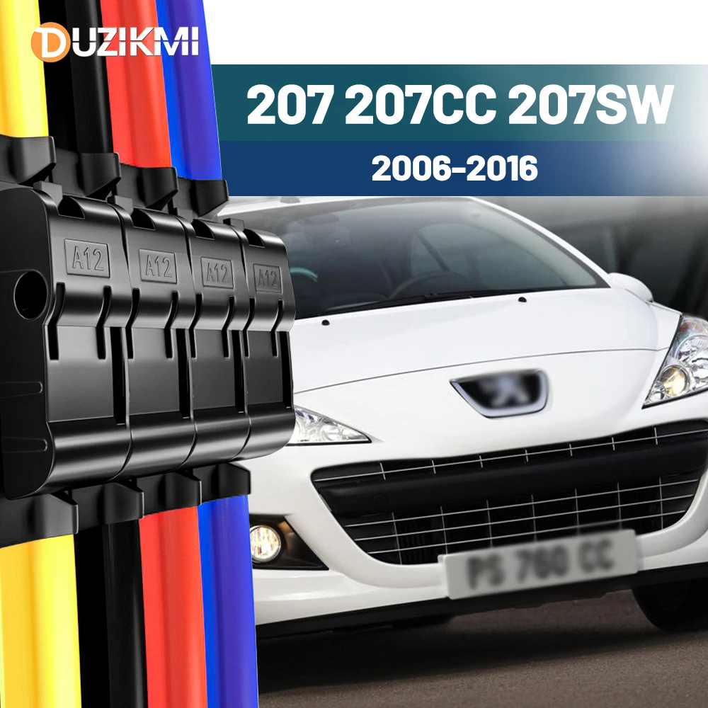 

For Peugeot 207 207CC 207SW 2006-2016 2009 2010 2011 2012 2013 2014 2015 2pcs Front Windshield Windscreen Wiper Blades Red Blue