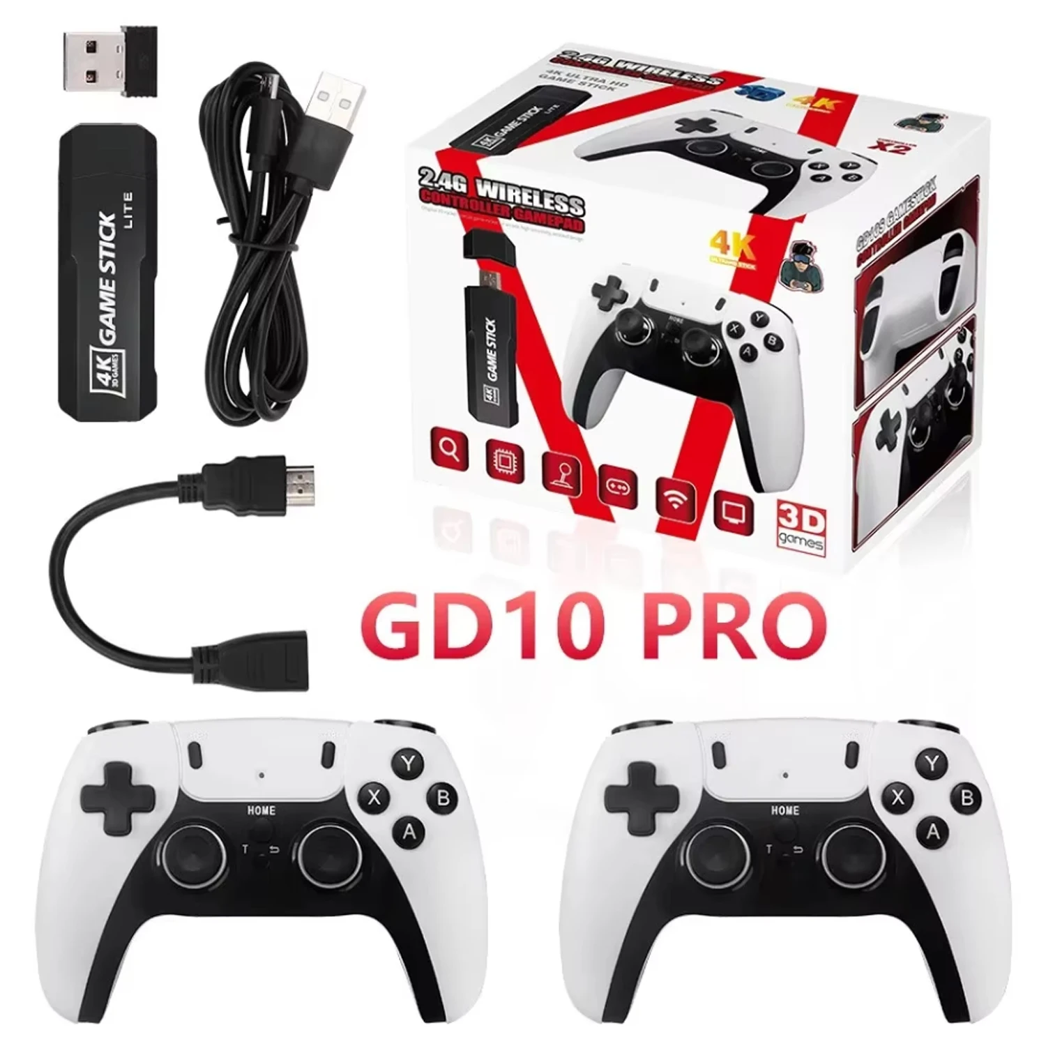 

New GD10 PRO Video Game Stick Console 2.4G Double Wireless Controller Game 4K 58000 Games 256GB Retro Games Boy Christmas Gift