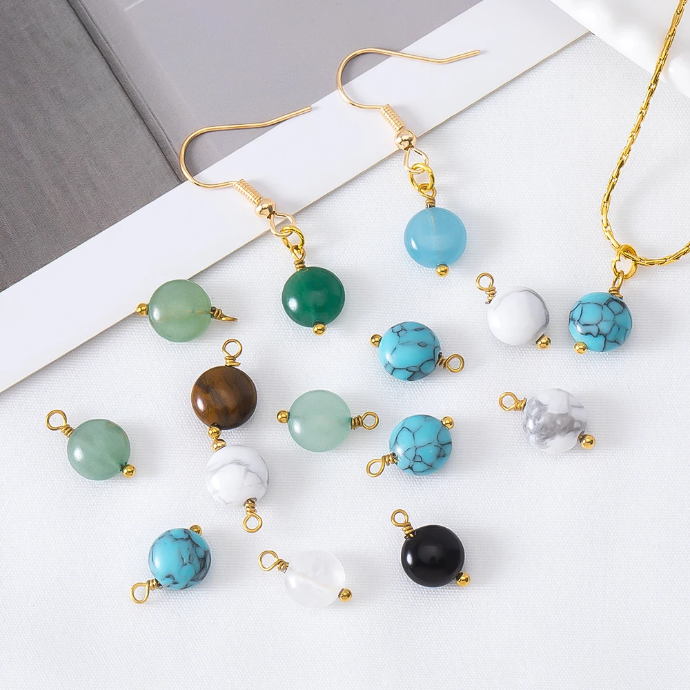 

10pcs/lot Stainless Steel Ball Pin Natural Stone Pendant Handmade Charms For DIY Earrings Necklace Jewellery Making Accessories