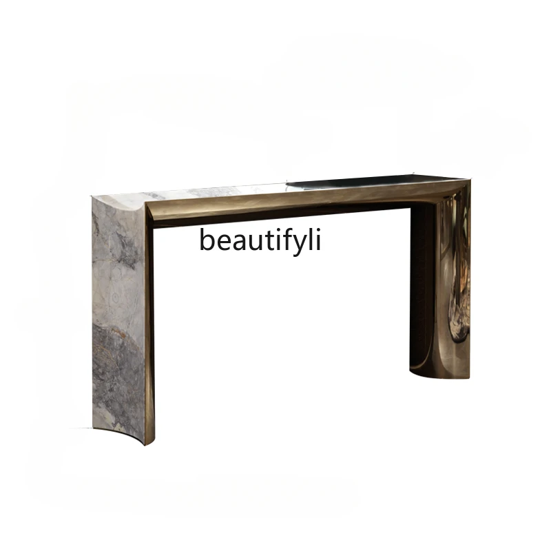 Light Luxury Italian Minimalist Marble Entrance Cabinet Modern Simple Stainless Steel Entrance End View Entrance Platform