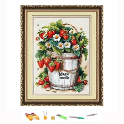 Kit ricamo a punto croce cesto di fiori di fragola disegno di filo di paesaggio Kit di cucito fai da te decorare stampato su tela 11CT