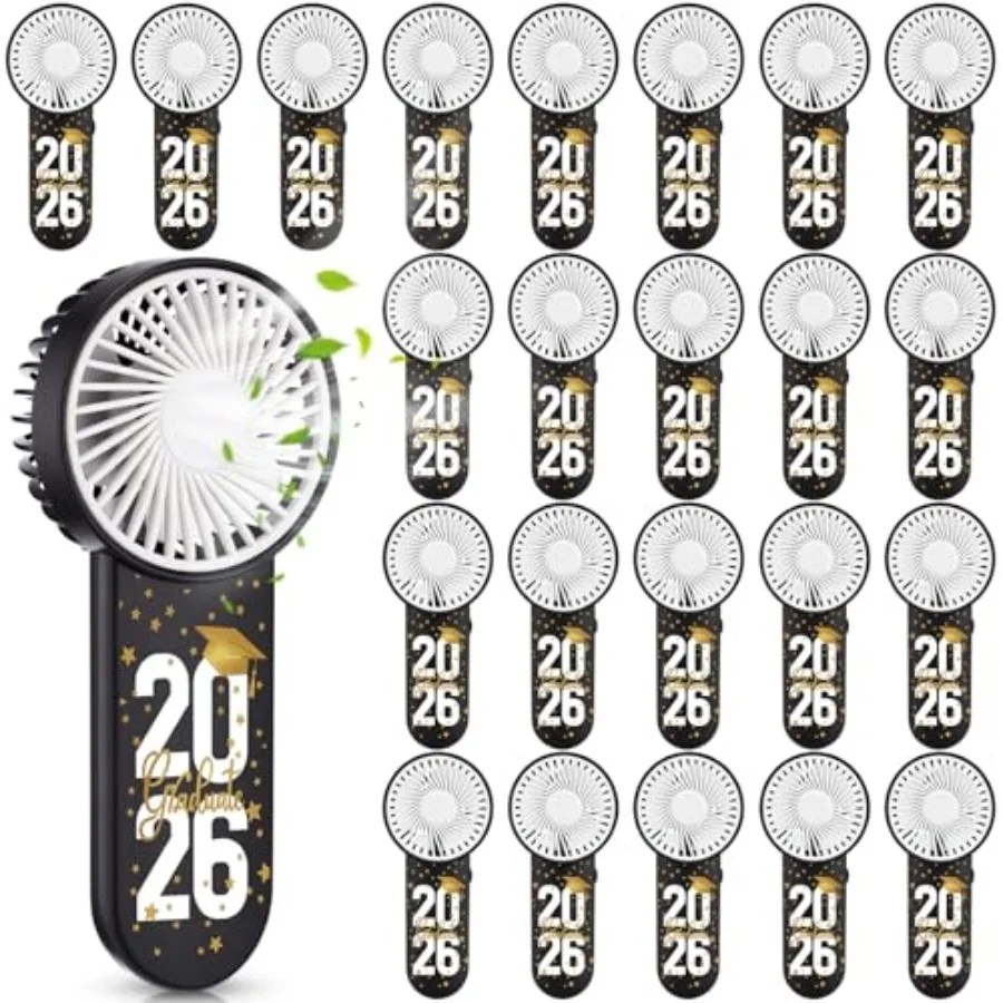 

24 Pcs Graduation Mini Eletric Handheld Fans Class of 2026 Gifts for Graduates, Black and Gold Bulk Battery Operated Portable F